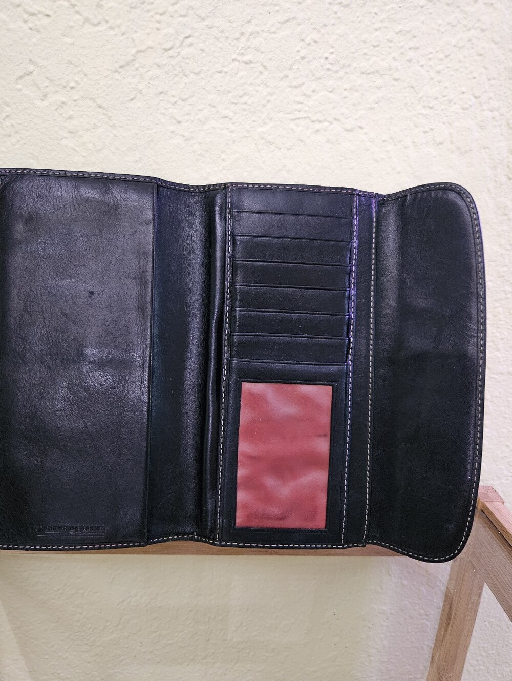 Dooney & Bourke Vintage Tan Signature Canvas Checkbook Wallet with Black Trim - Picture 6 of 16